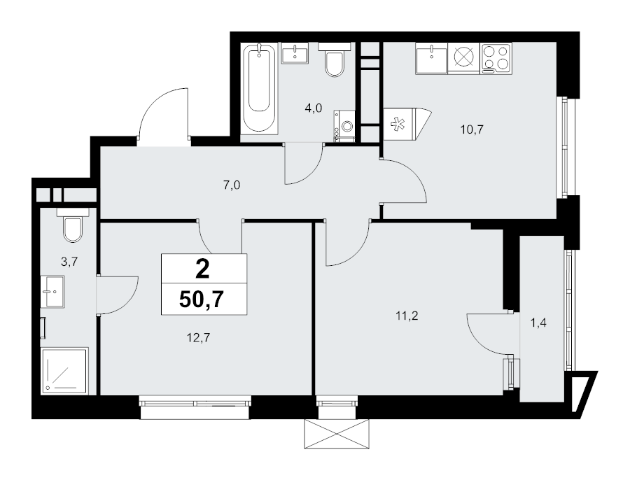 2 ккв 50,7 м²