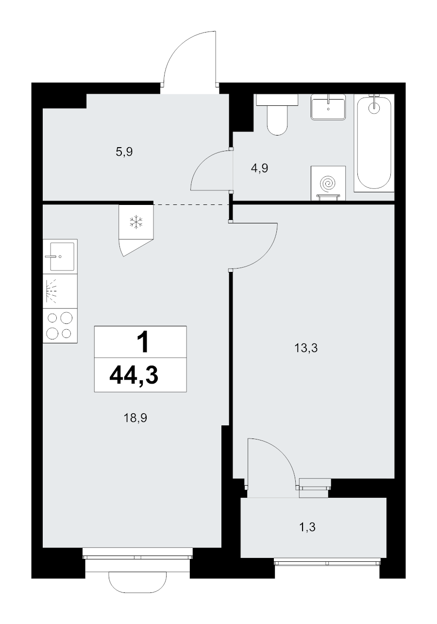 2 ккв (Евро) 44,3 м²