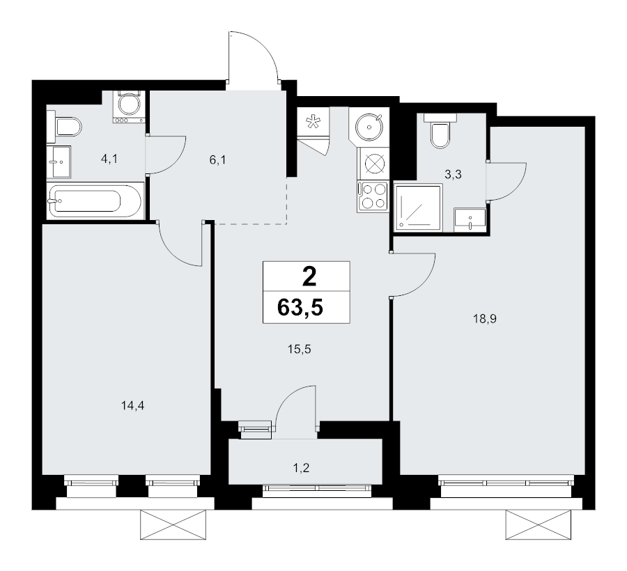 3 ккв (Евро) 63,5 м²