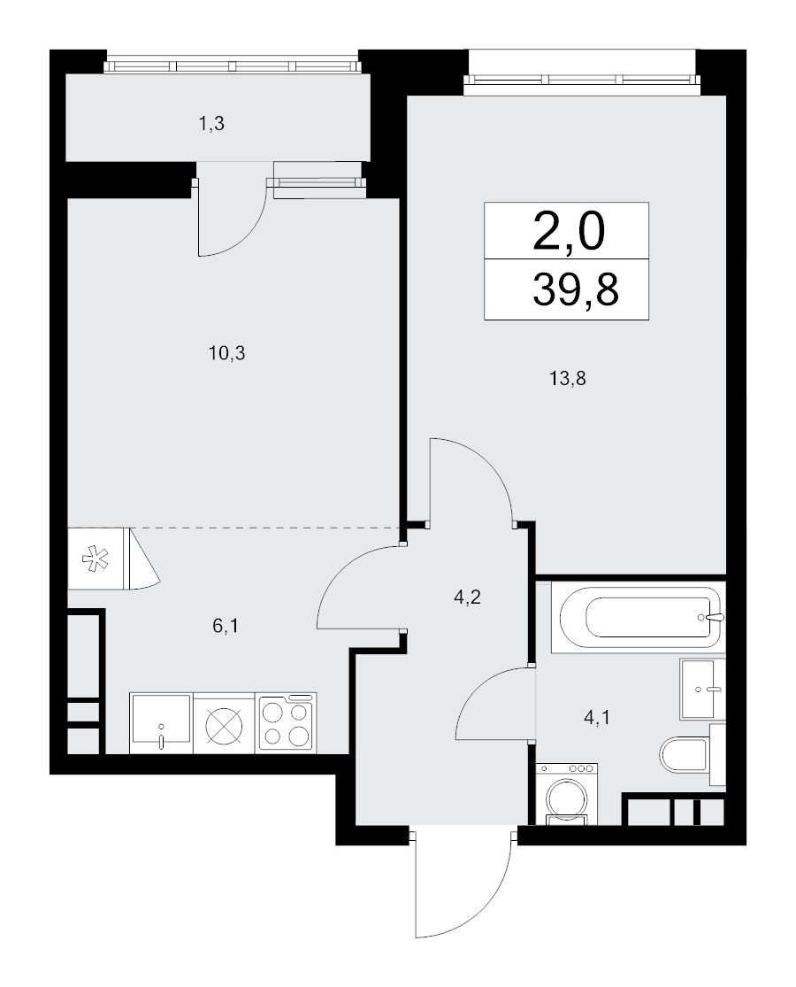 2 ккв (Евро) 39,8 м²