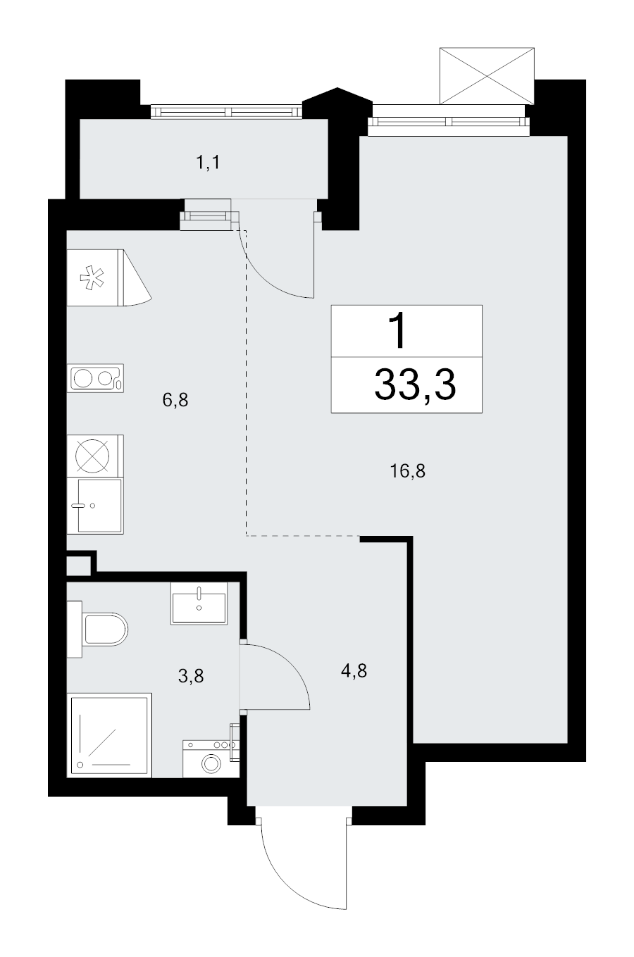 Студия 33,3 м²