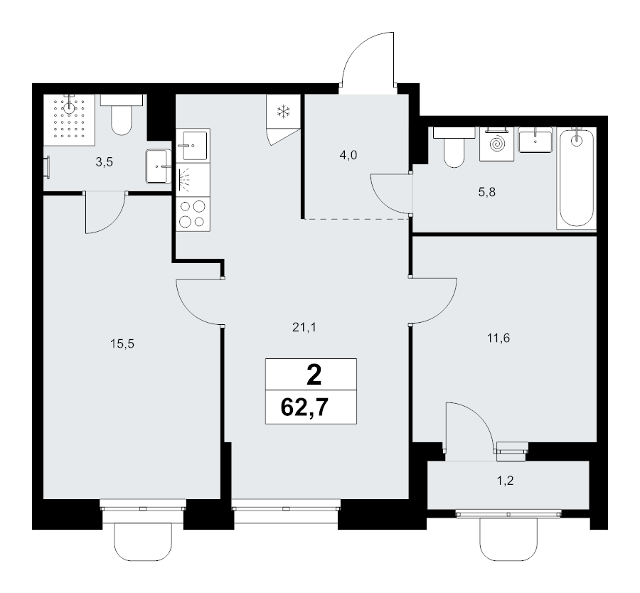 3 ккв (Евро) 62,7 м²