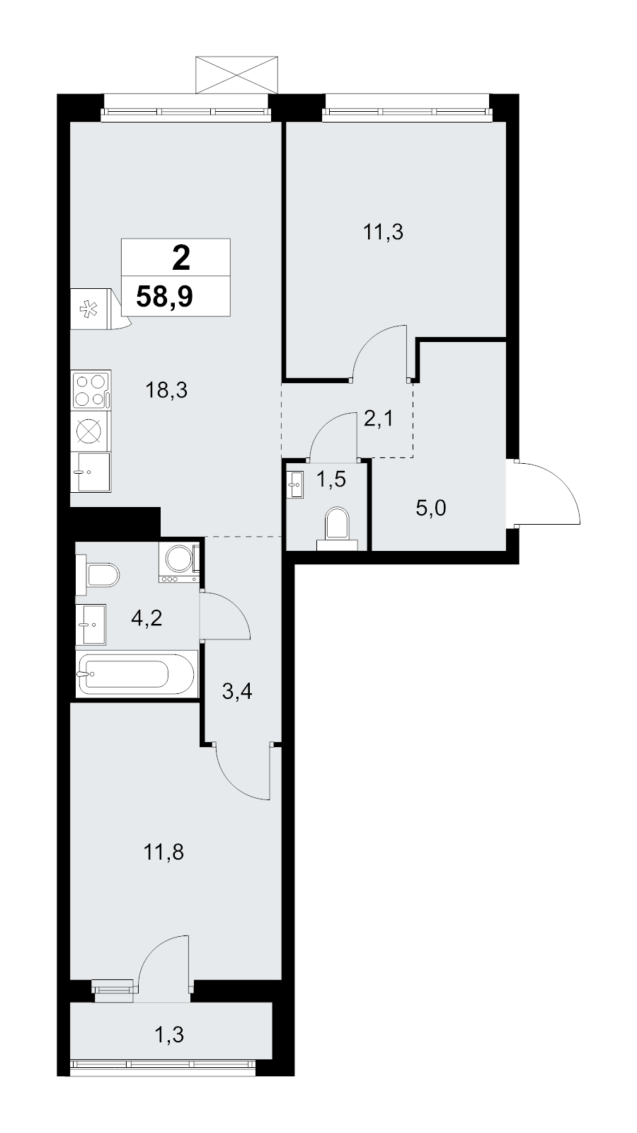3 ккв (Евро) 58,9 м²