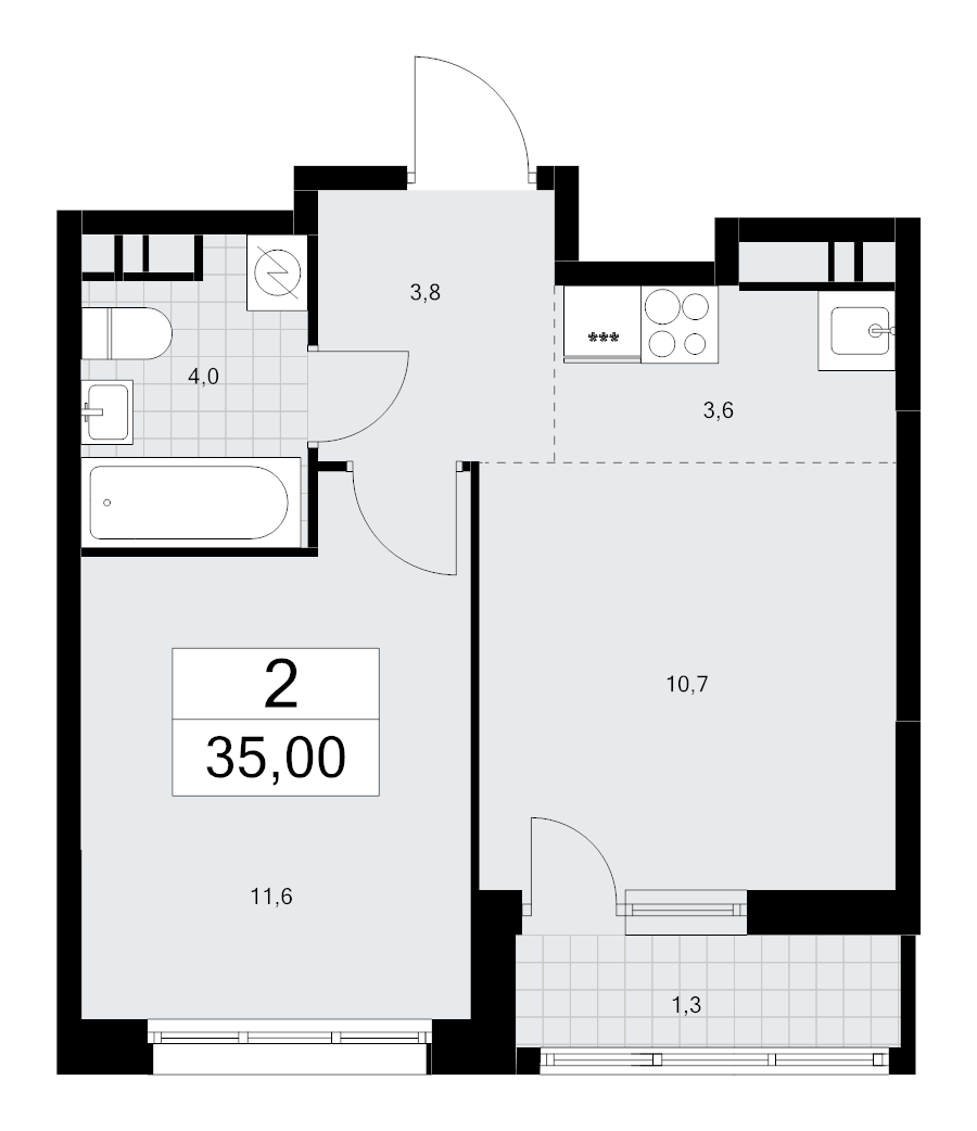 1 ккв 35 м²