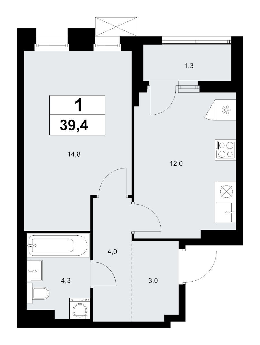 1 ккв 39,4 м²
