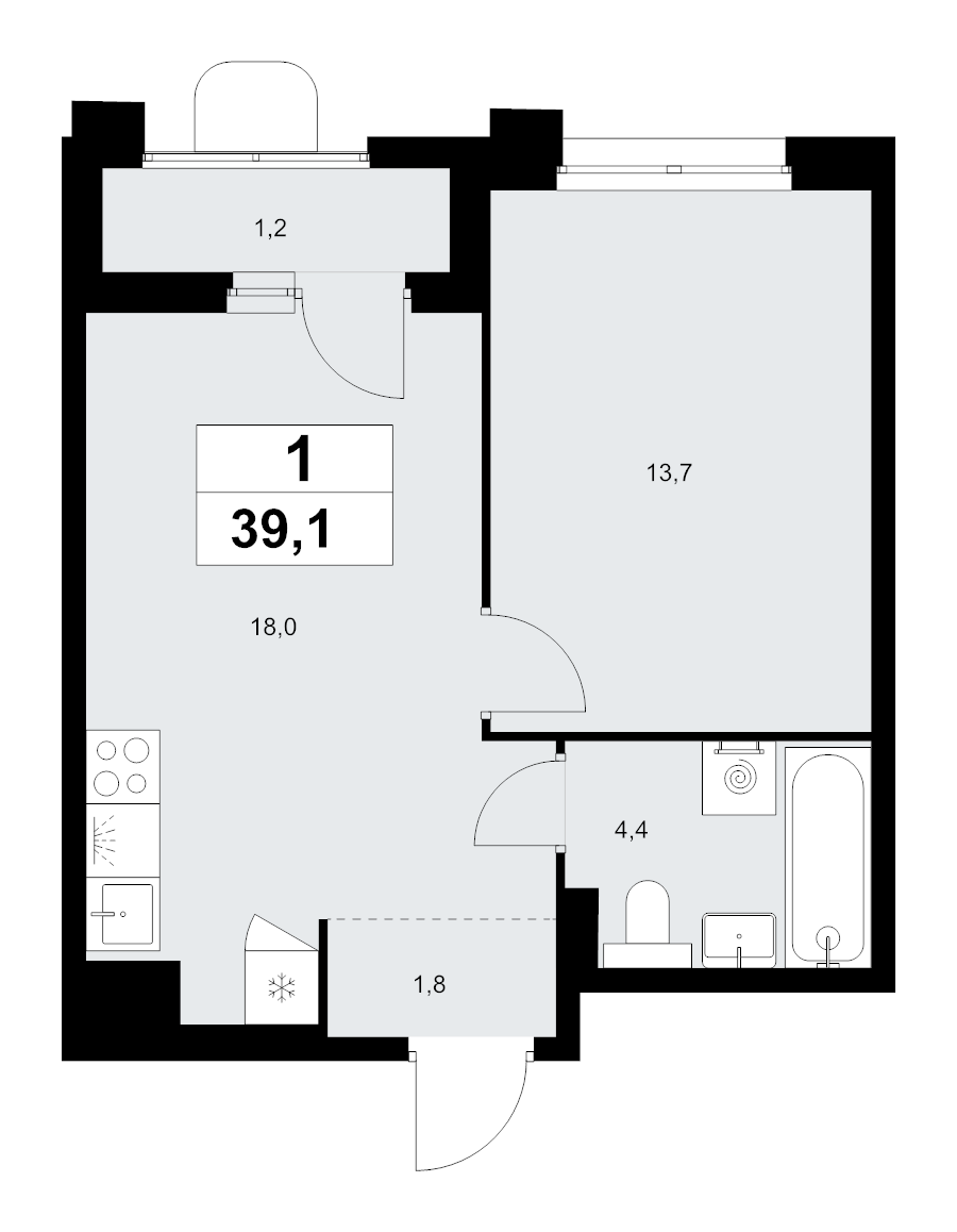 2 ккв (Евро) 39,1 м²
