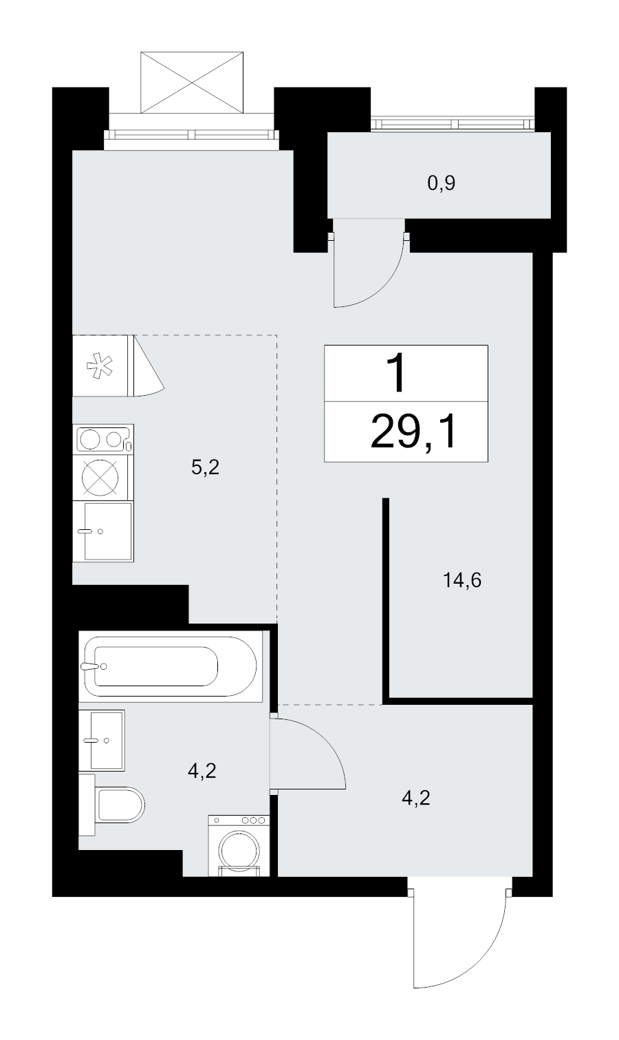 Студия 29,1 м²
