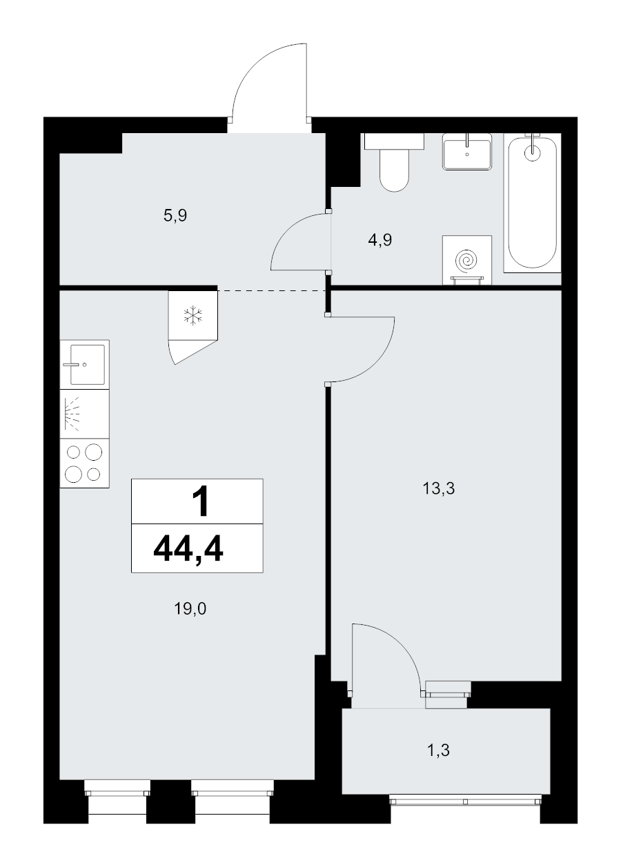 2 ккв (Евро) 44,4 м²