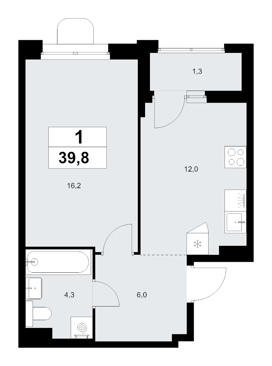 1 ккв 39,8 м²