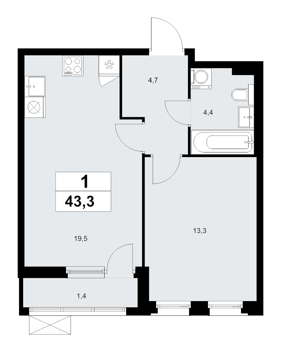 2 ккв (Евро) 43,3 м²