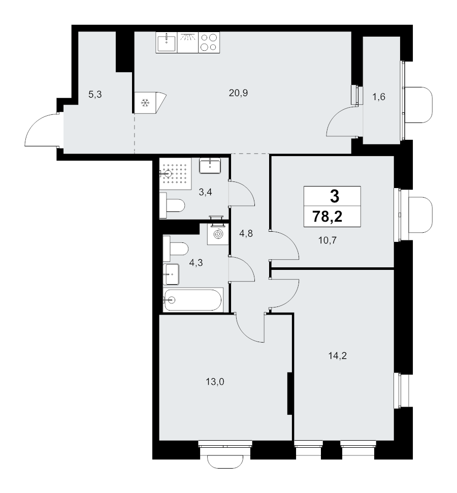 4 ккв (Евро) 78,2 м²