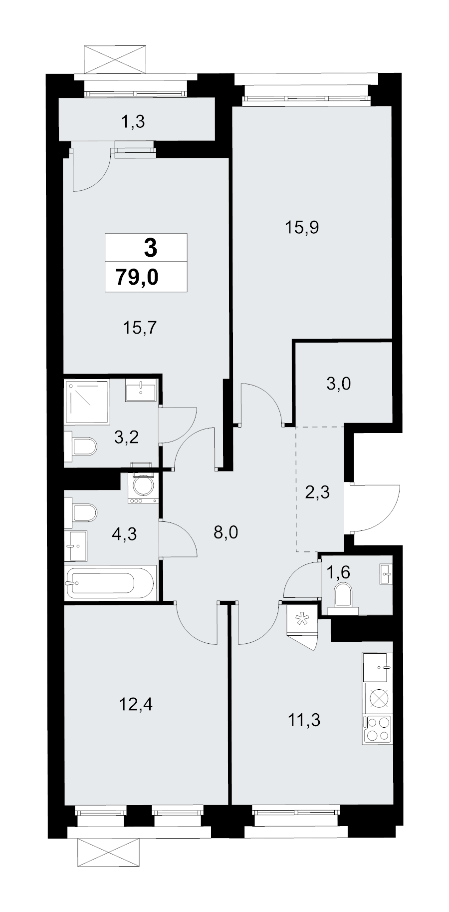 3 ккв 79 м²