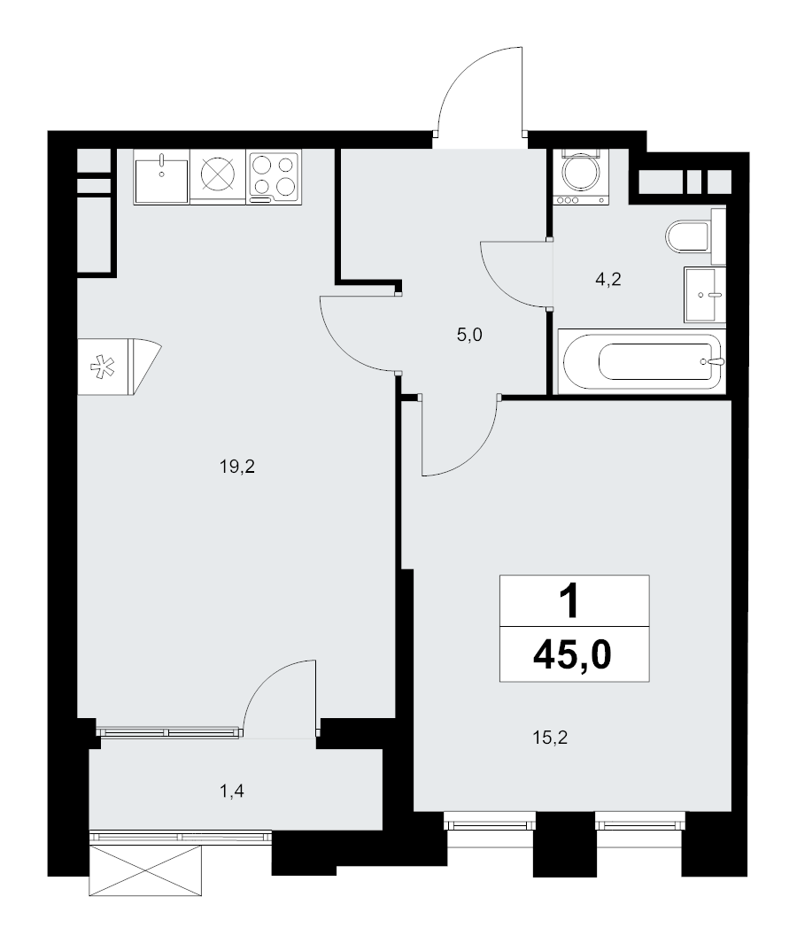 2 ккв (Евро) 45 м²