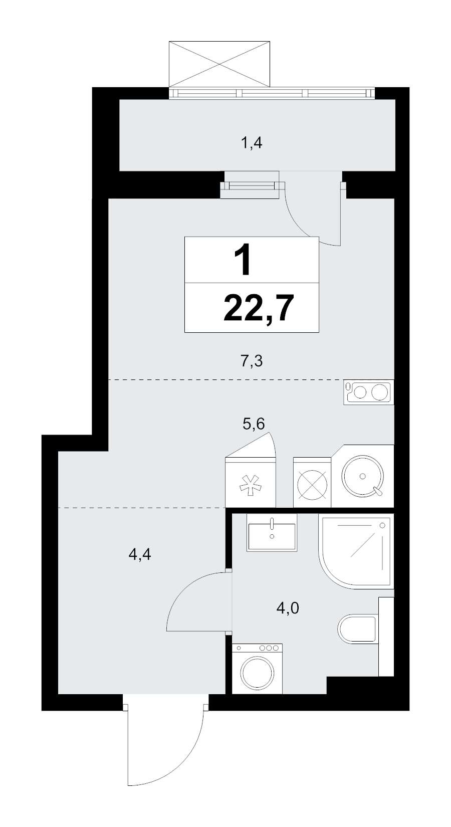 Студия 22,7 м²