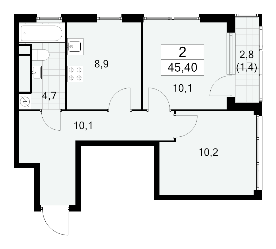 2 ккв 45,4 м²