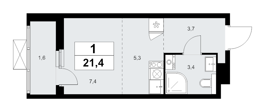 Студия 21,3 м²