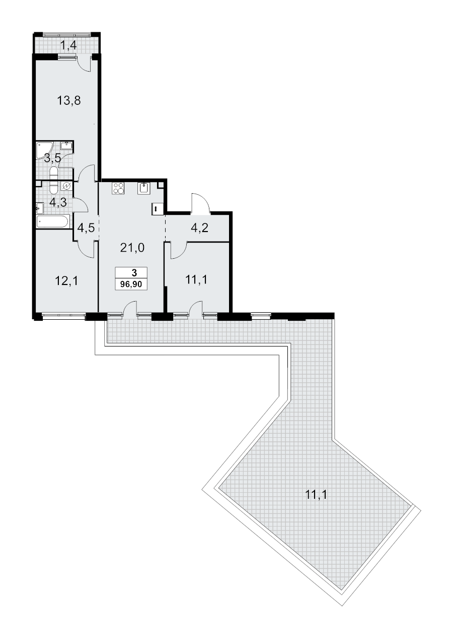 3 ккв 96,9 м²