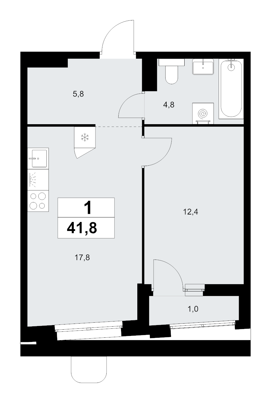 2 ккв (Евро) 41,8 м²