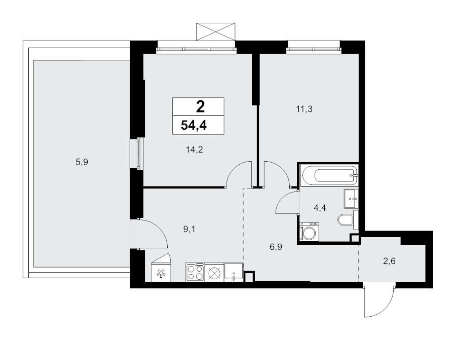 2 ккв 54,4 м²