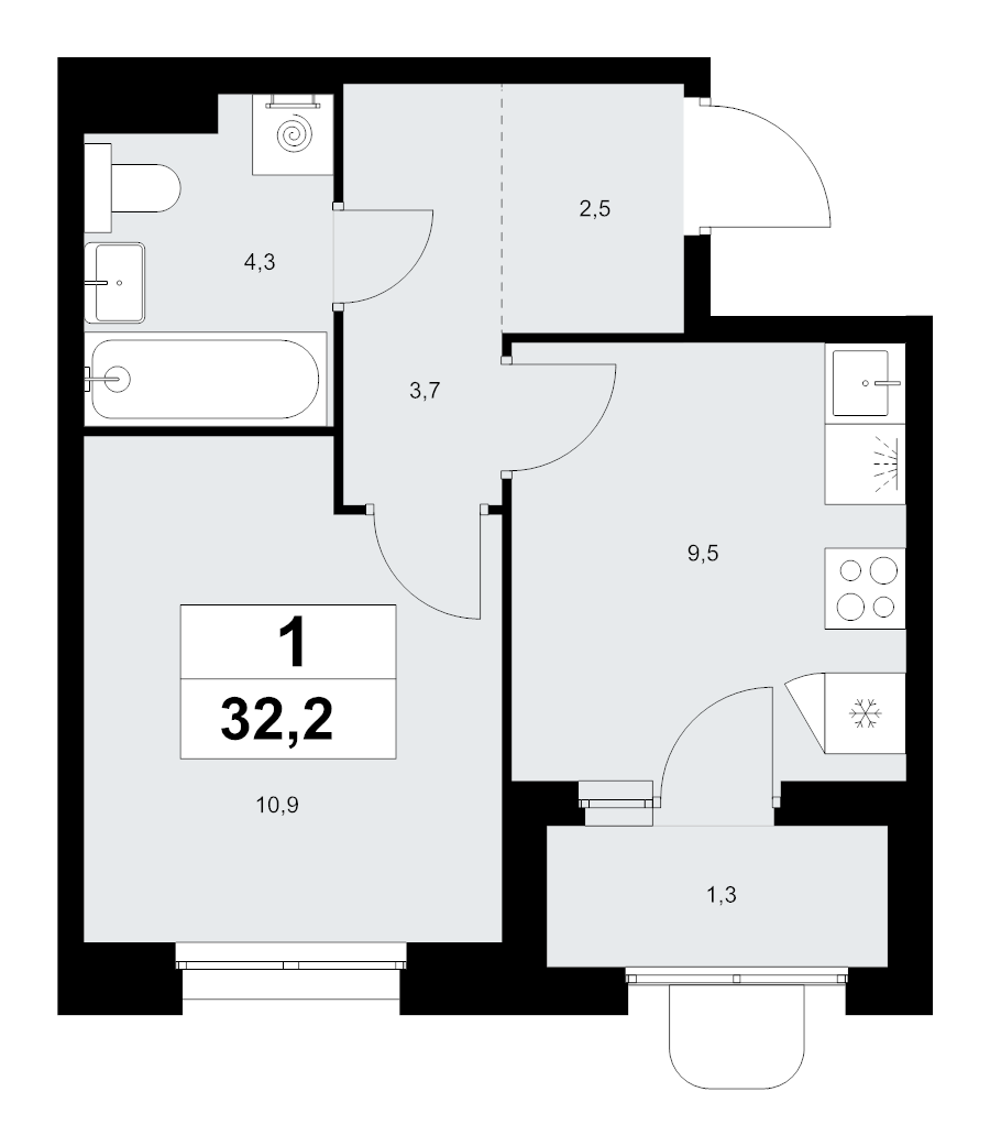 1 ккв 32,2 м²