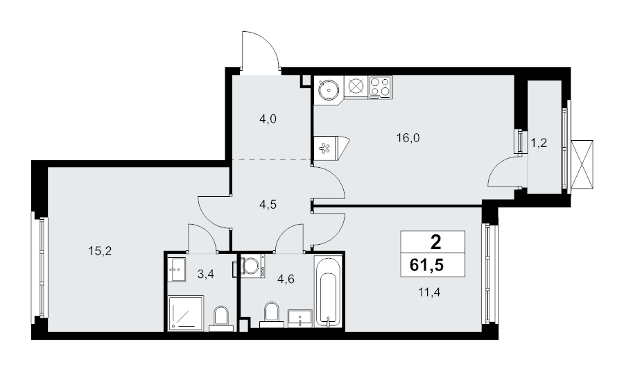 3 ккв (Евро) 61,5 м²