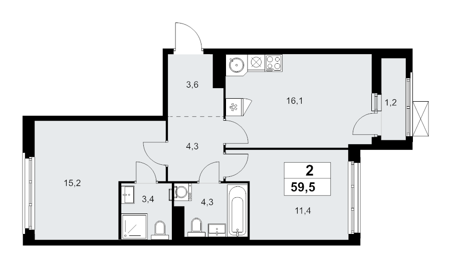 3 ккв (Евро) 59,5 м²