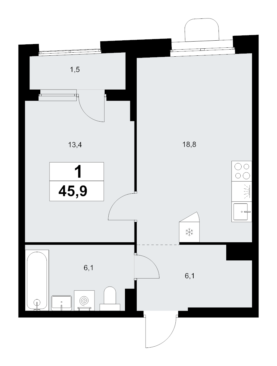2 ккв (Евро) 45,9 м²