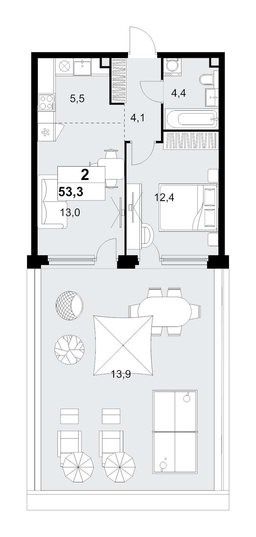 2 ккв (Евро) 53,3 м²