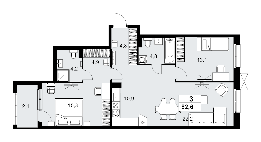 3 ккв (Евро) 82,6 м²