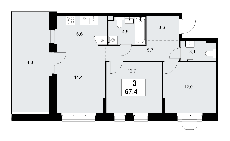 3 ккв (Евро) 67,4 м²