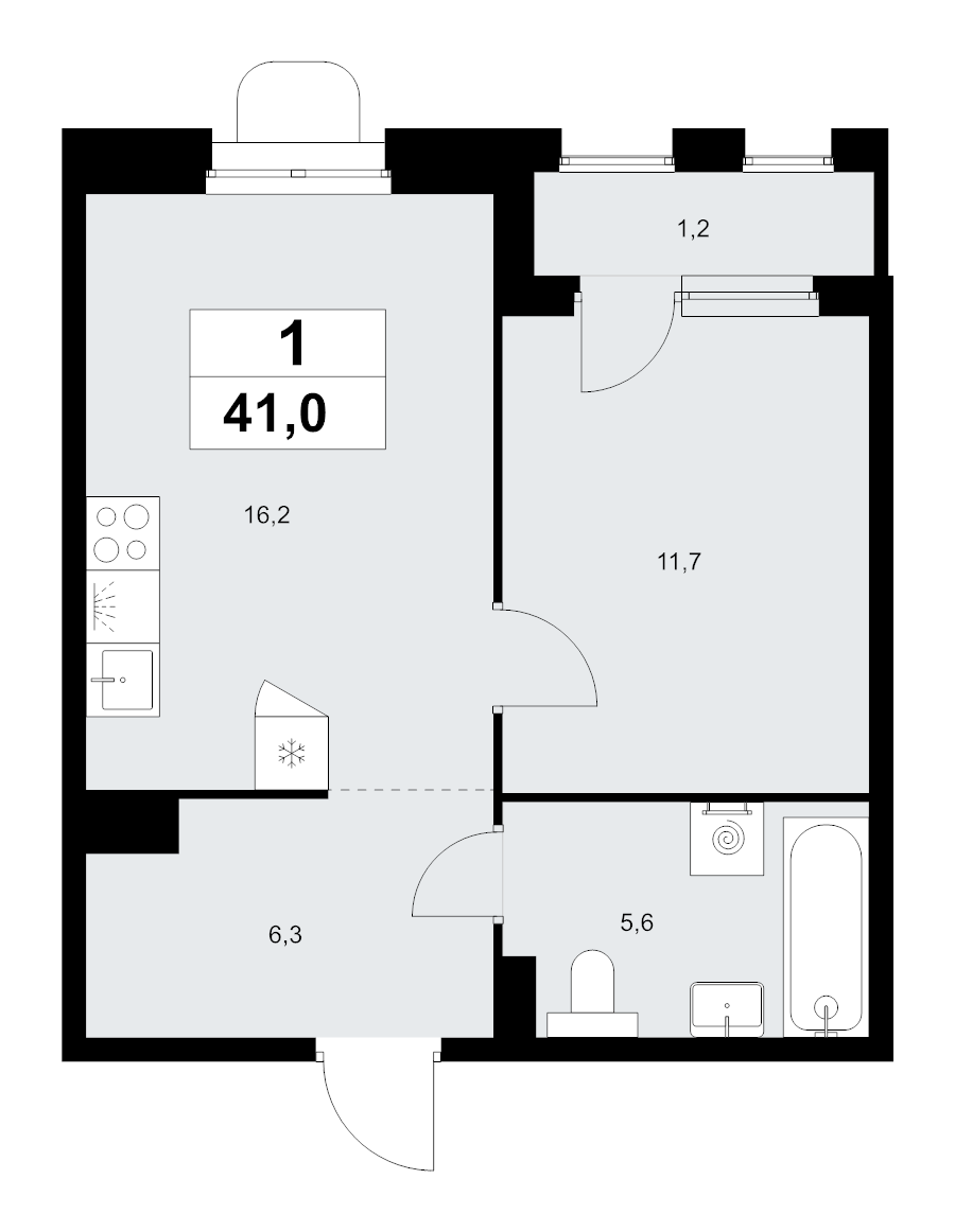 2 ккв (Евро) 41 м²