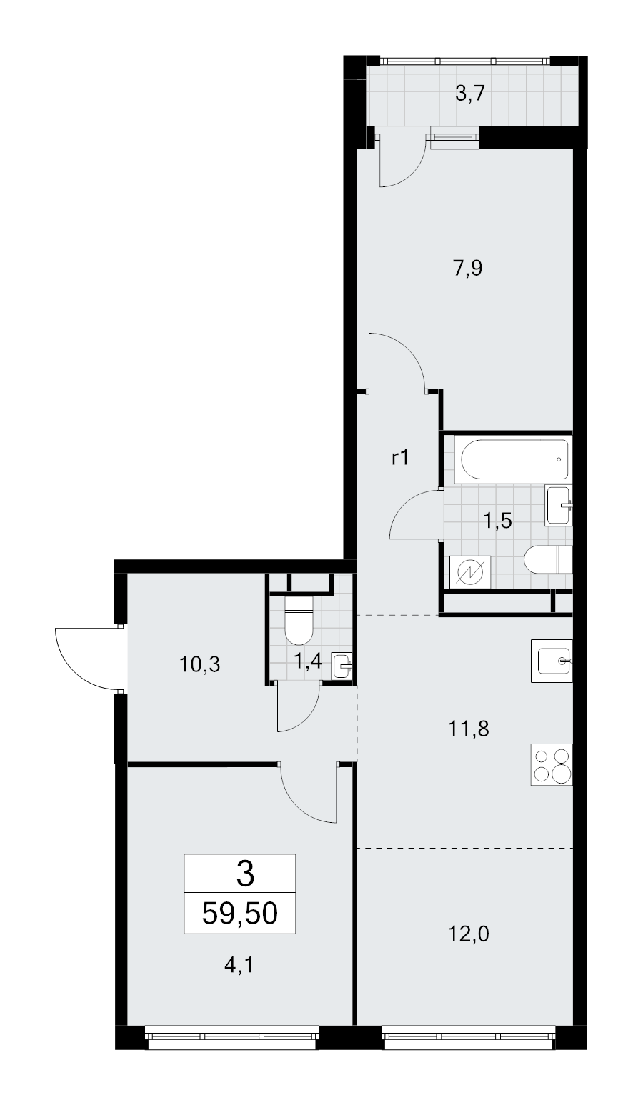 3 ккв (Евро) 59,5 м²
