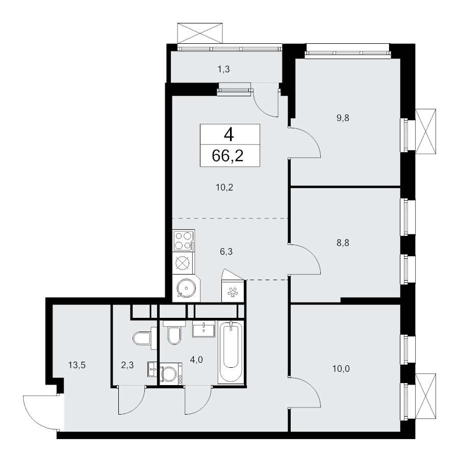 4 ккв (Евро) 66,2 м²