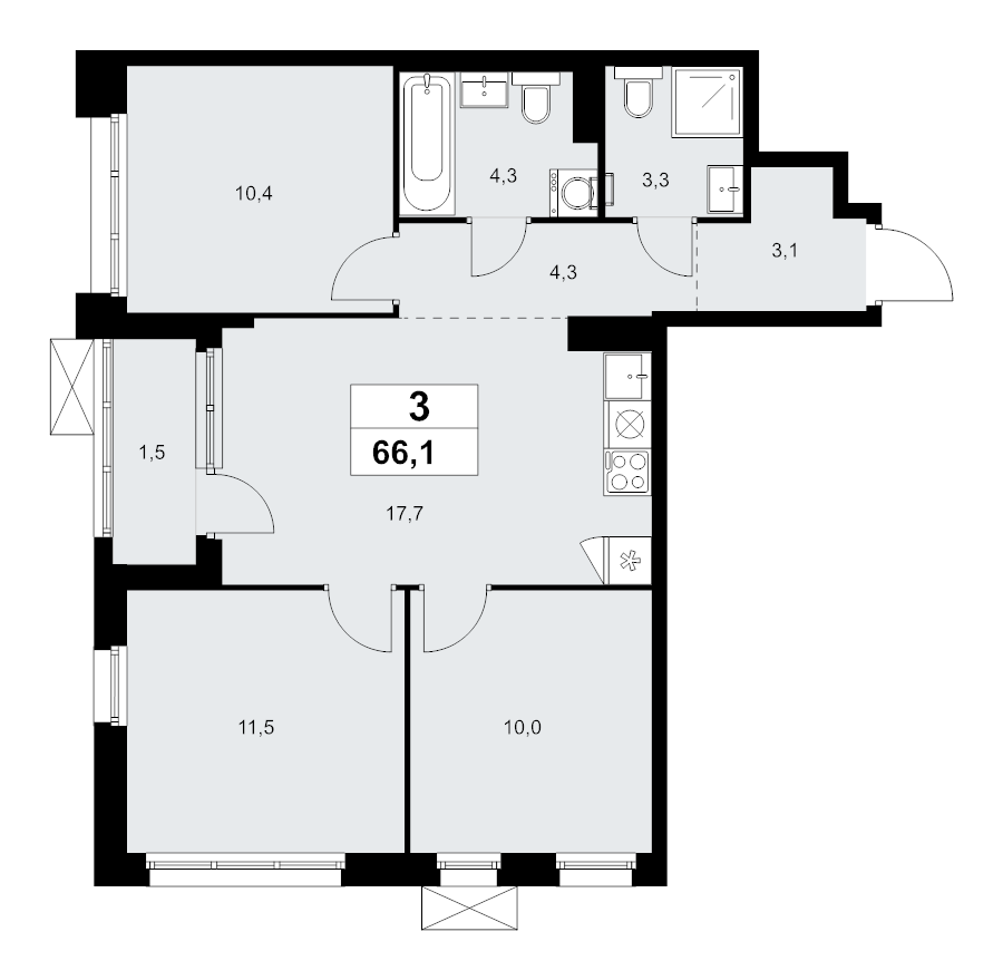 4 ккв (Евро) 66,1 м²
