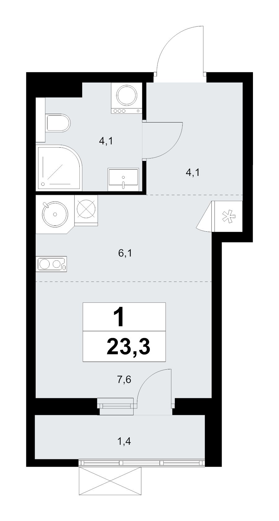 Студия 23,4 м²