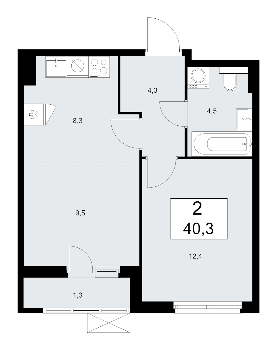 2 ккв (Евро) 40,3 м²