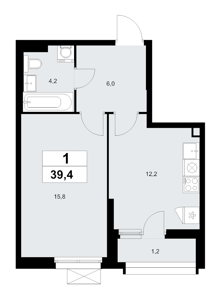 1 ккв 39,4 м²