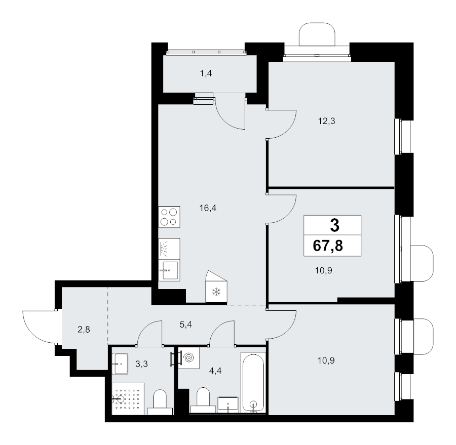 4 ккв (Евро) 67,8 м²