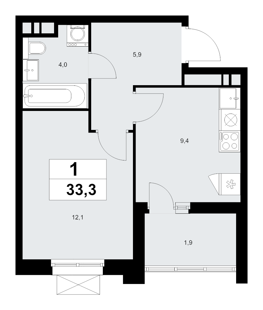 1 ккв 33,3 м²