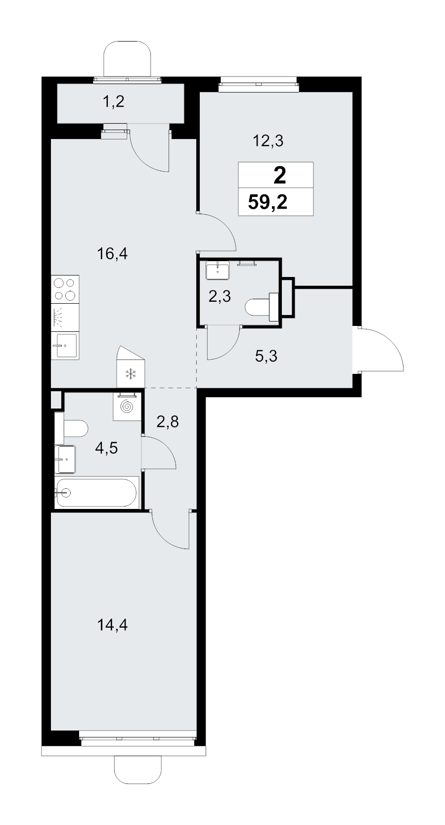 3 ккв (Евро) 59,2 м²