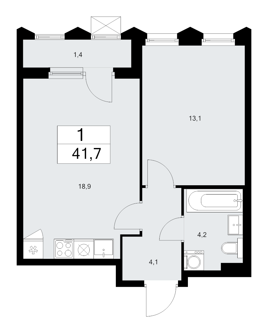 2 ккв (Евро) 41,7 м²