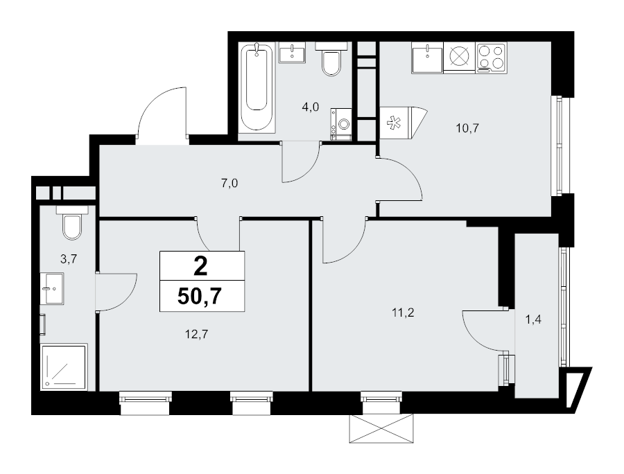 2 ккв 50,7 м²