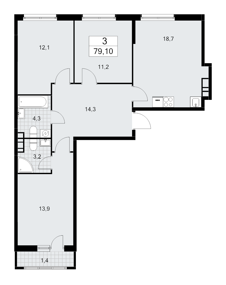 4 ккв (Евро) 79,1 м²