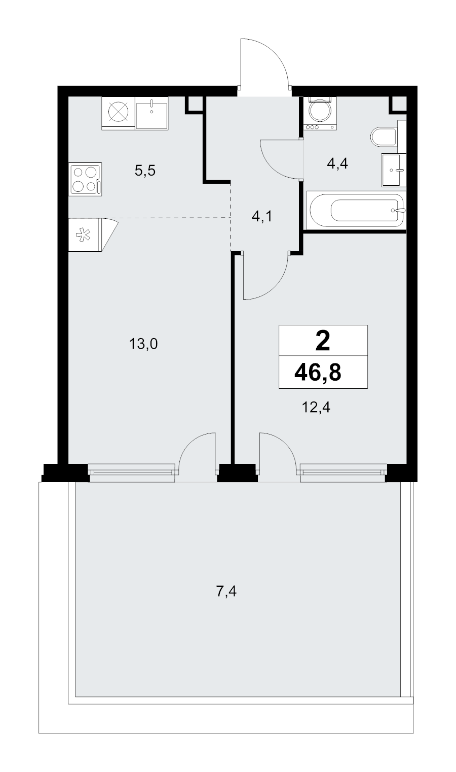 1 ккв 46,8 м²