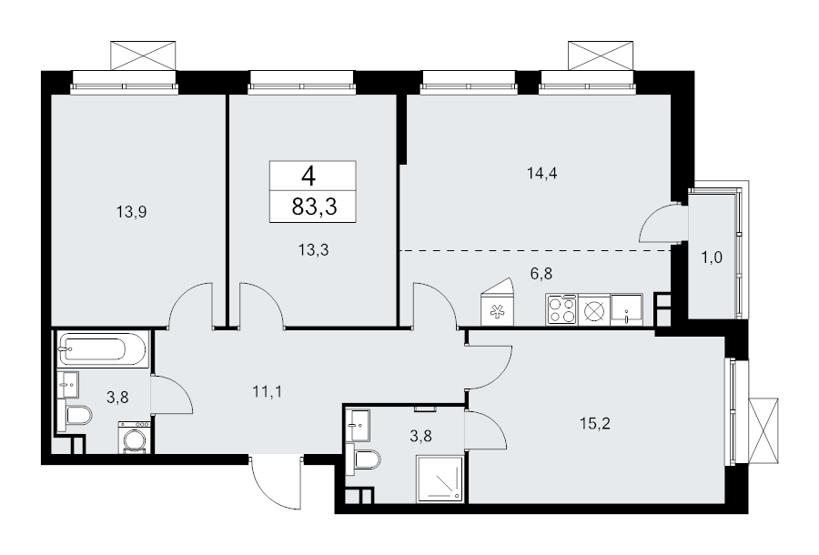 4 ккв (Евро) 83,3 м²