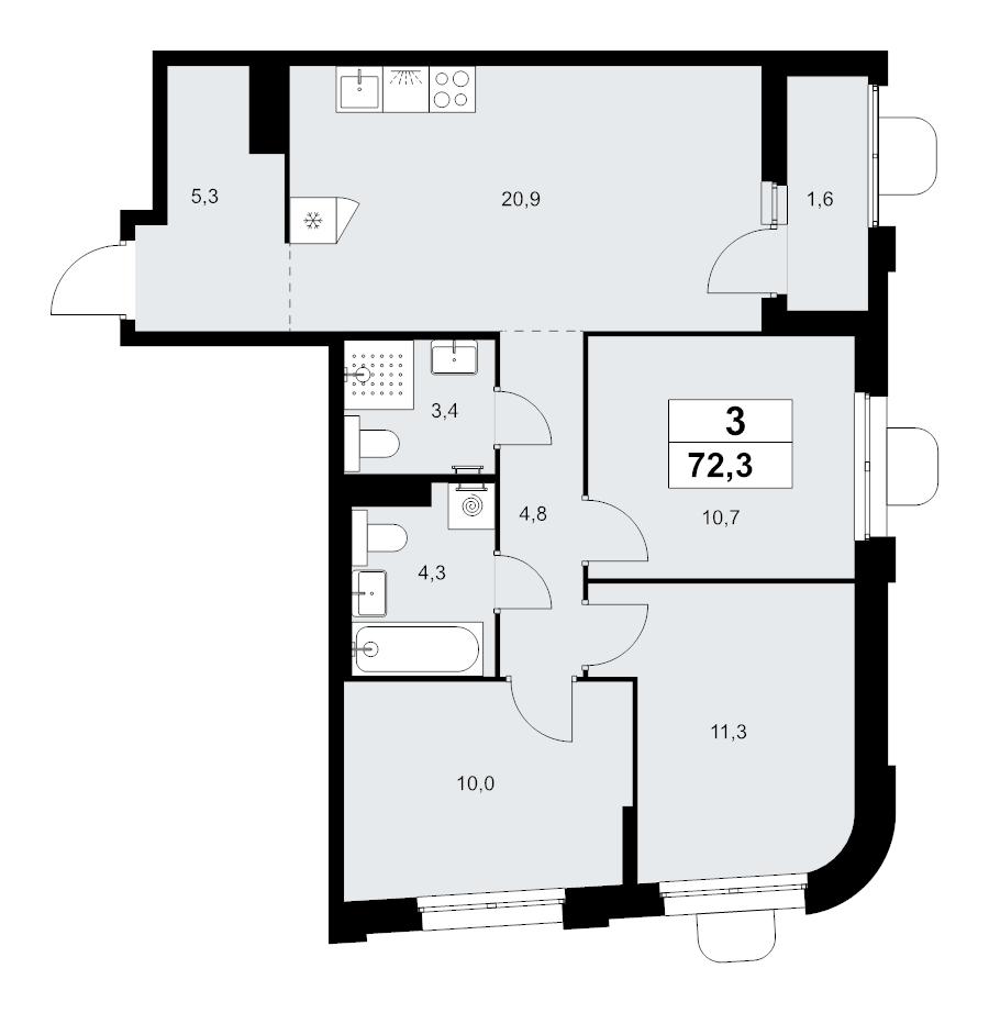 4 ккв (Евро) 72,3 м²