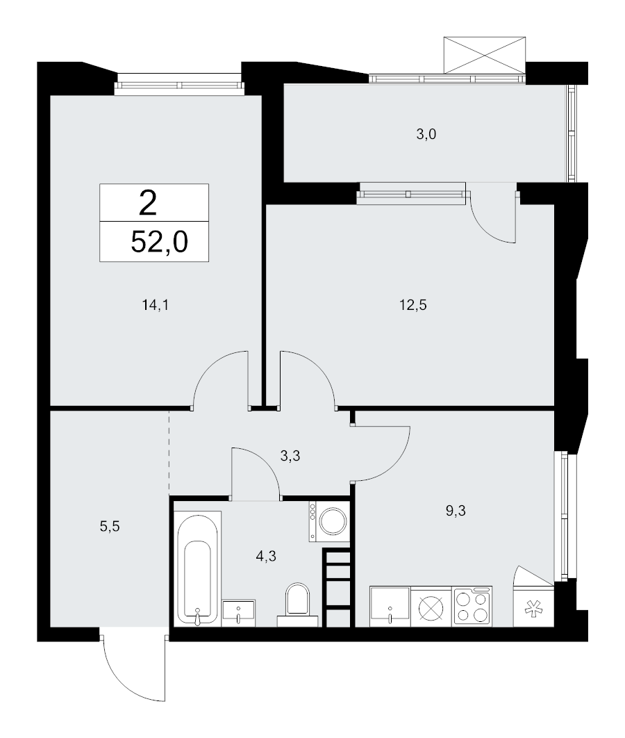 2 ккв 52 м²