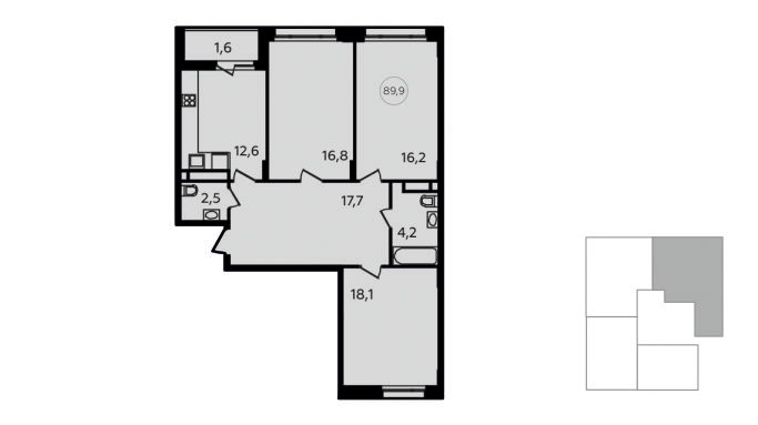 3 ккв 89,6 м²