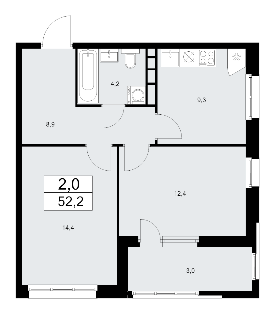 2 ккв 52,2 м²
