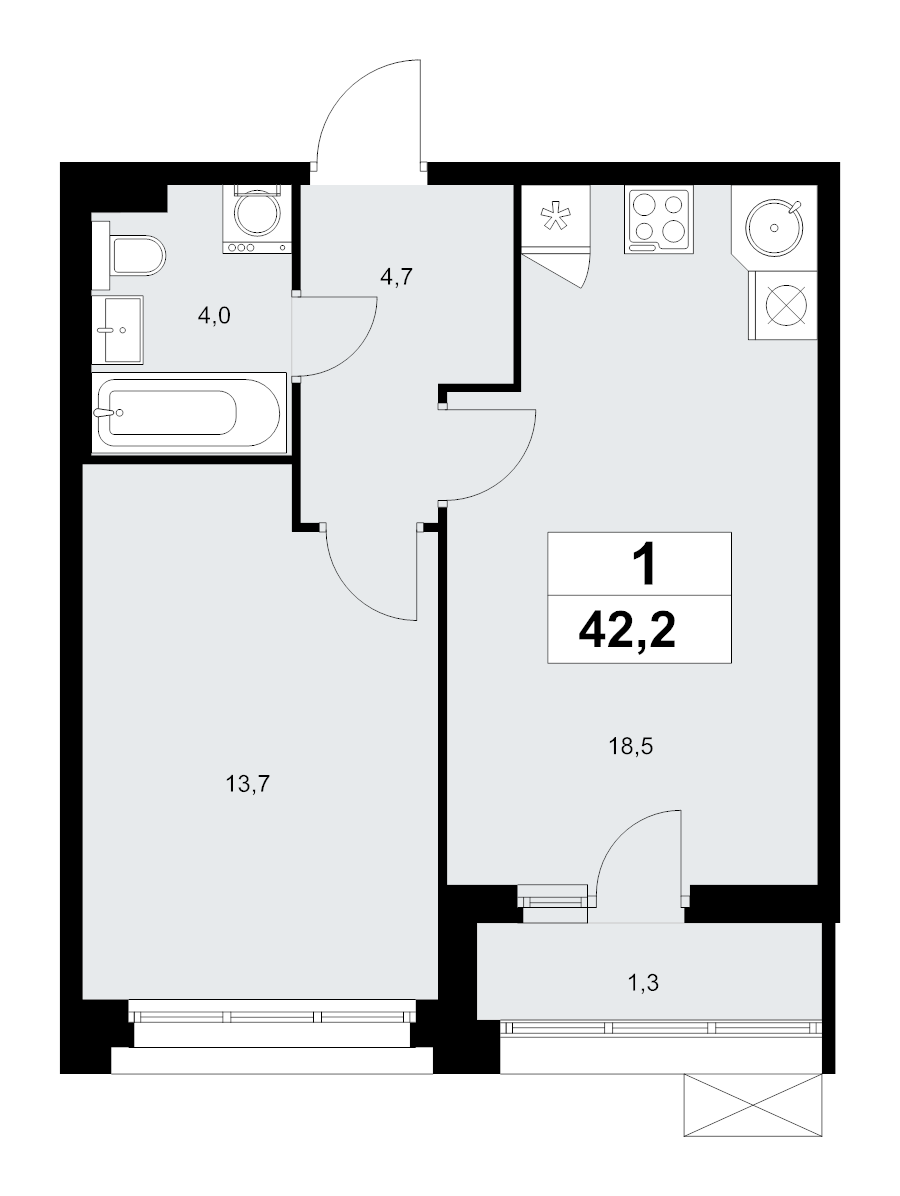 2 ккв (Евро) 42,2 м²